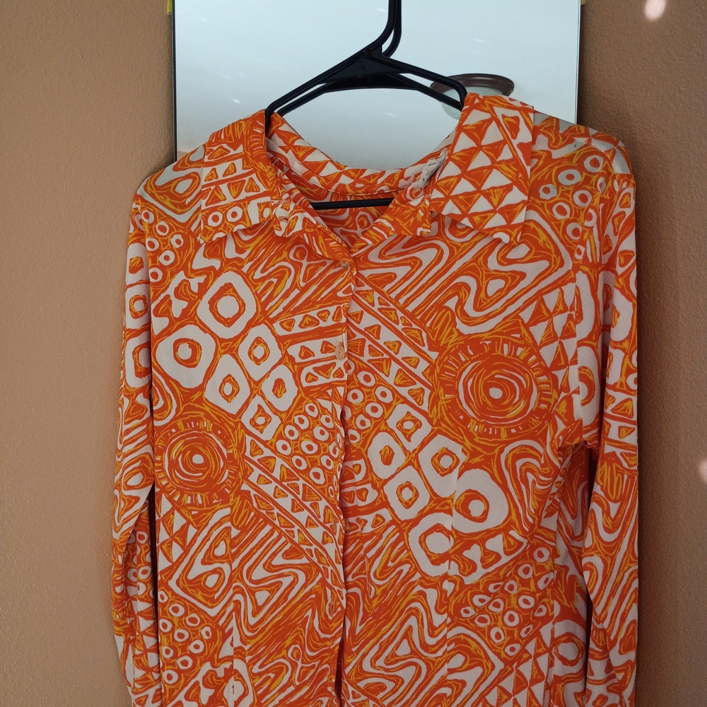 Vibrant Orange Geometric Pattern Blouse - image 1